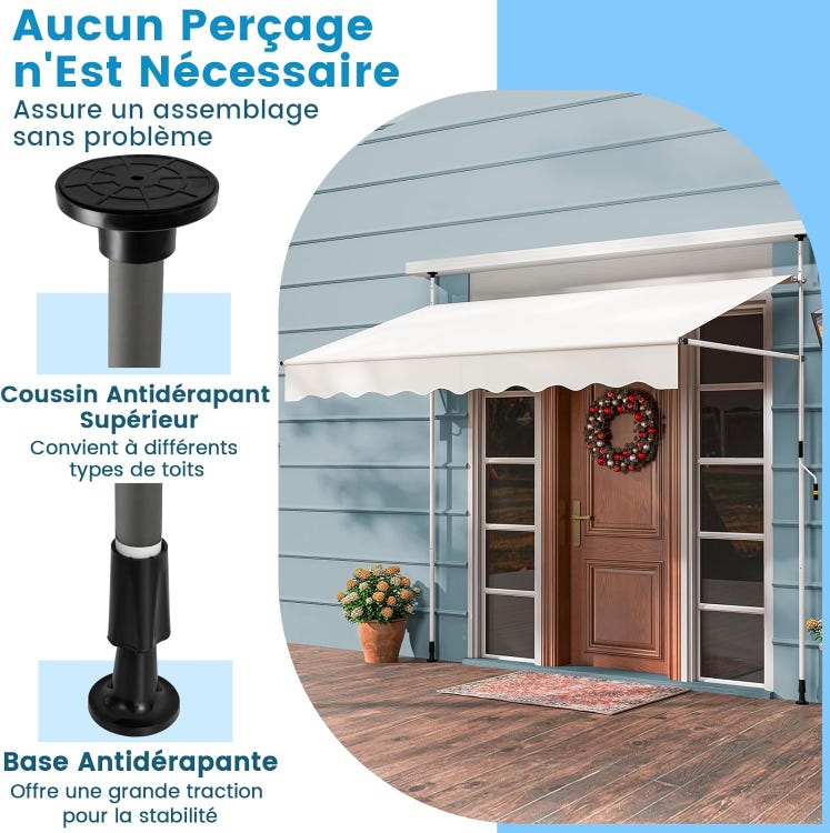 auvent terrasse rétractablevert en tissu imperméable 200 à 400x120cm