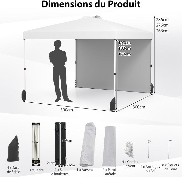 Tonnelle Pliante 3x3 m | Sac à roulettes Blanc
