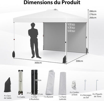 Tonnelle Pliante 3x3 m | Sac à roulettes Blanc