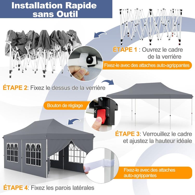 Tonnelle de Jardin 3x6M avec 6 Parois Latérales Amovibles