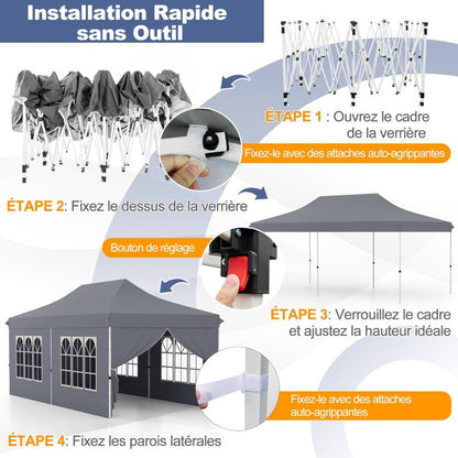 Tonnelle de Jardin 3x6M avec 6 Parois Latérales Amovibles