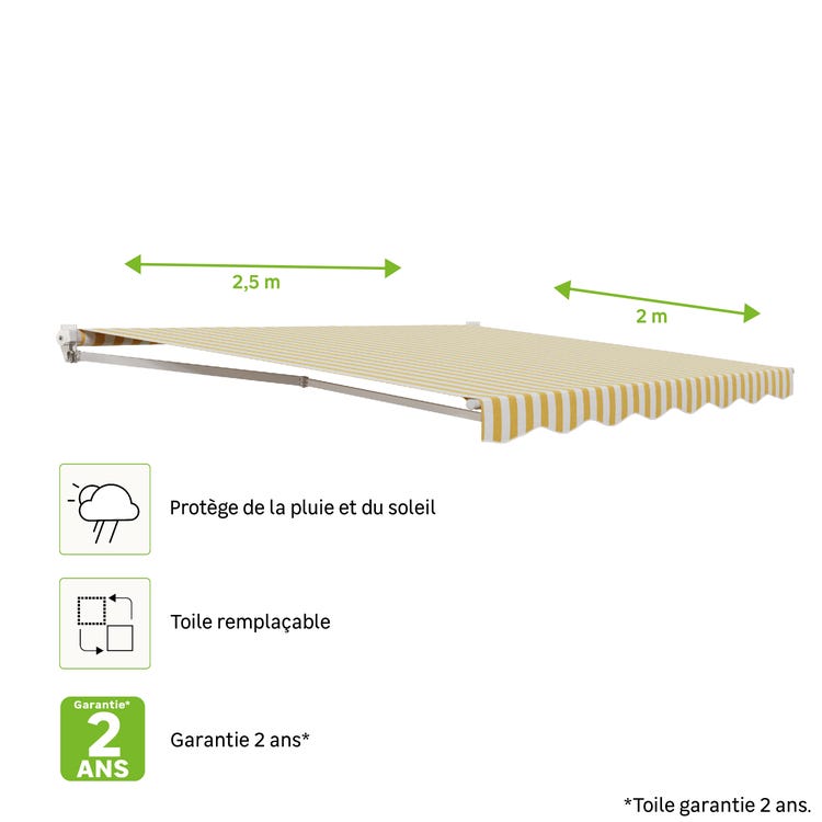 store banne 300 x 250cm manuel sans coffre pour terrasse - jaune