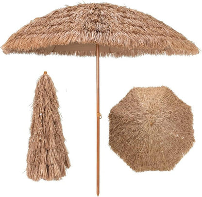Parasol de Jardin de Paille 205Dx222H cm, Bord Drapé/8 Baleines
