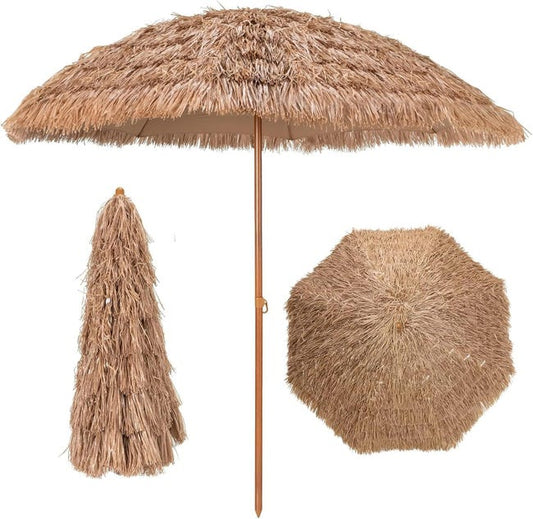 Parasol de Jardin de Paille 205Dx222H cm, Bord Drapé/8 Baleines