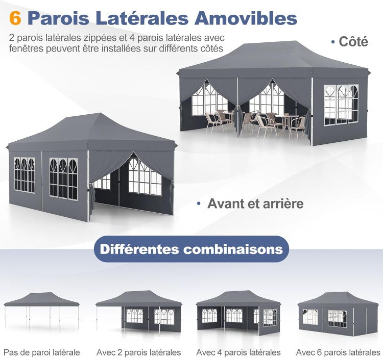 Tonnelle de Jardin 3x6M avec 6 Parois Latérales Amovibles