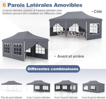 Tonnelle de Jardin 3x6M avec 6 Parois Latérales Amovibles