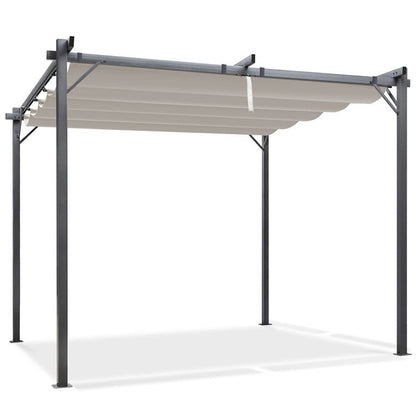 Pergola avec 3 toiles coulissantes 3L x 3l m métal époxy toile grise