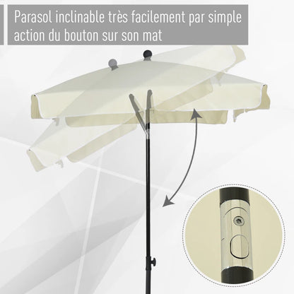 Parasol de jardin droit rectangulaire inclinable 2 x 1,3 m beige clair