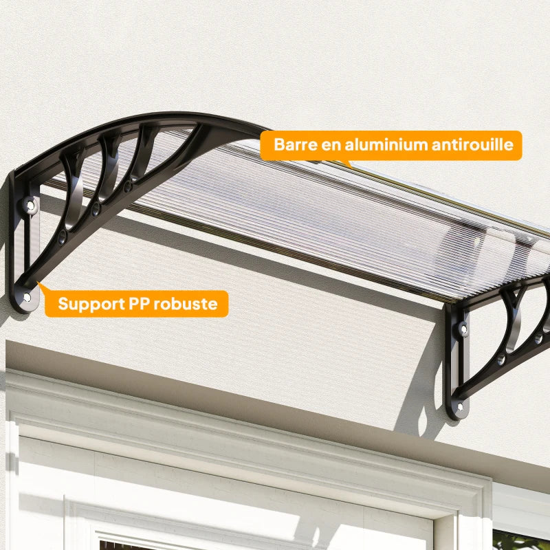 marquise de porte blanc 200x60cm transparent en polycarbonate