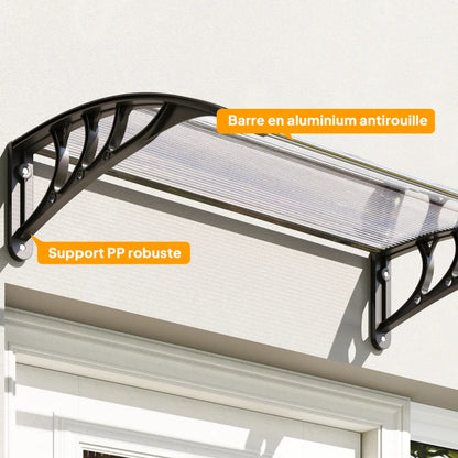 marquise de porte blanc 200x60cm transparent en polycarbonate