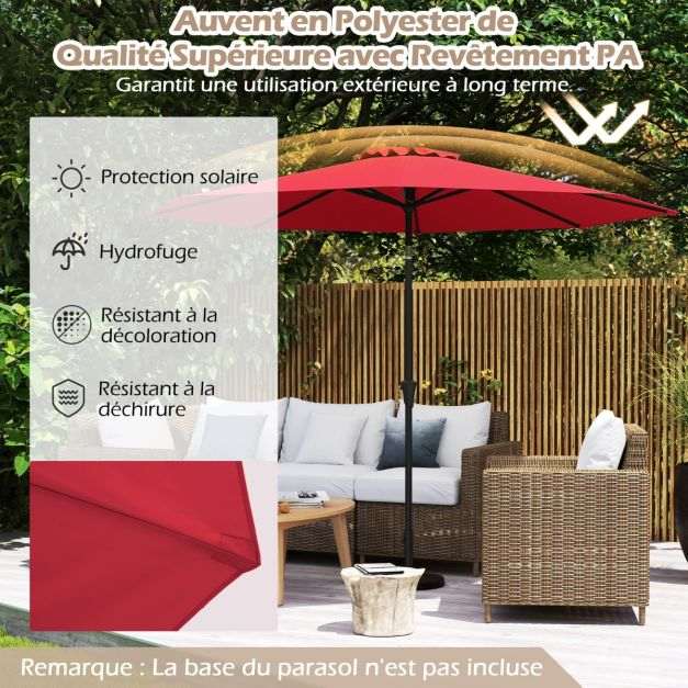 Parasol rouge inclinable Ø 2,7 m 8 baleines – Pour terrasses et jardins