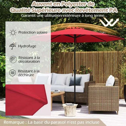 Parasol rouge inclinable Ø 2,7 m 8 baleines – Pour terrasses et jardins