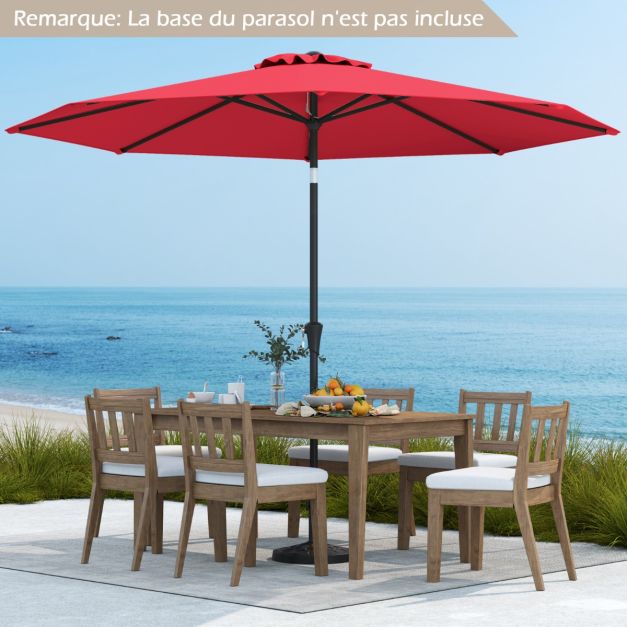 Parasol rouge inclinable Ø 2,7 m 8 baleines – Pour terrasses et jardins