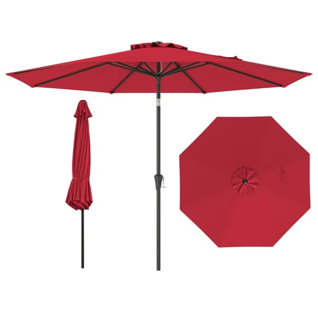 Parasol rouge inclinable Ø 2,7 m 8 baleines – Pour terrasses et jardins