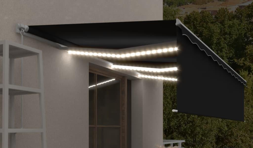 store banne manuel 5x3 m rétractable manuel avec  LED Anthracite