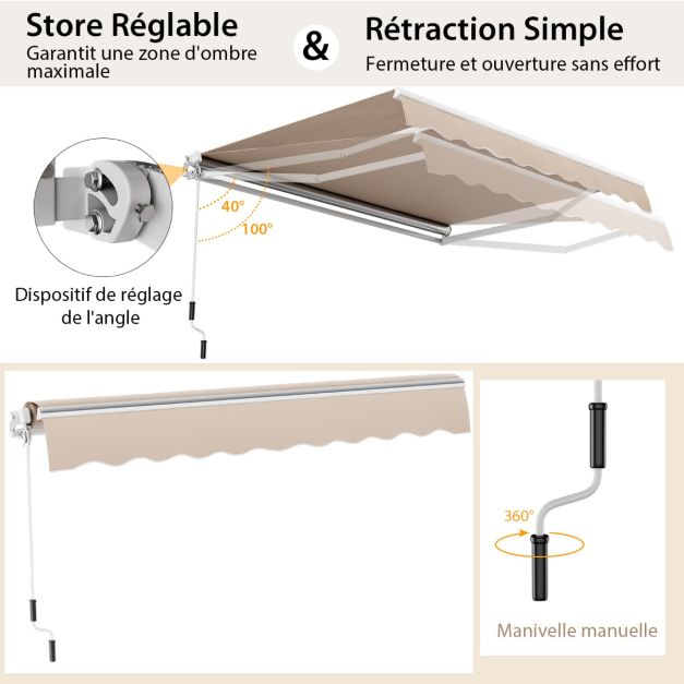 Store banne avec manivelle Sable Polyester – Structure Semi-Coffre en Aluminium