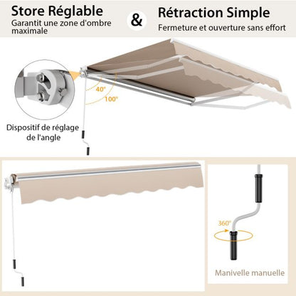 Store banne avec manivelle Sable Polyester – Structure Semi-Coffre en Aluminium